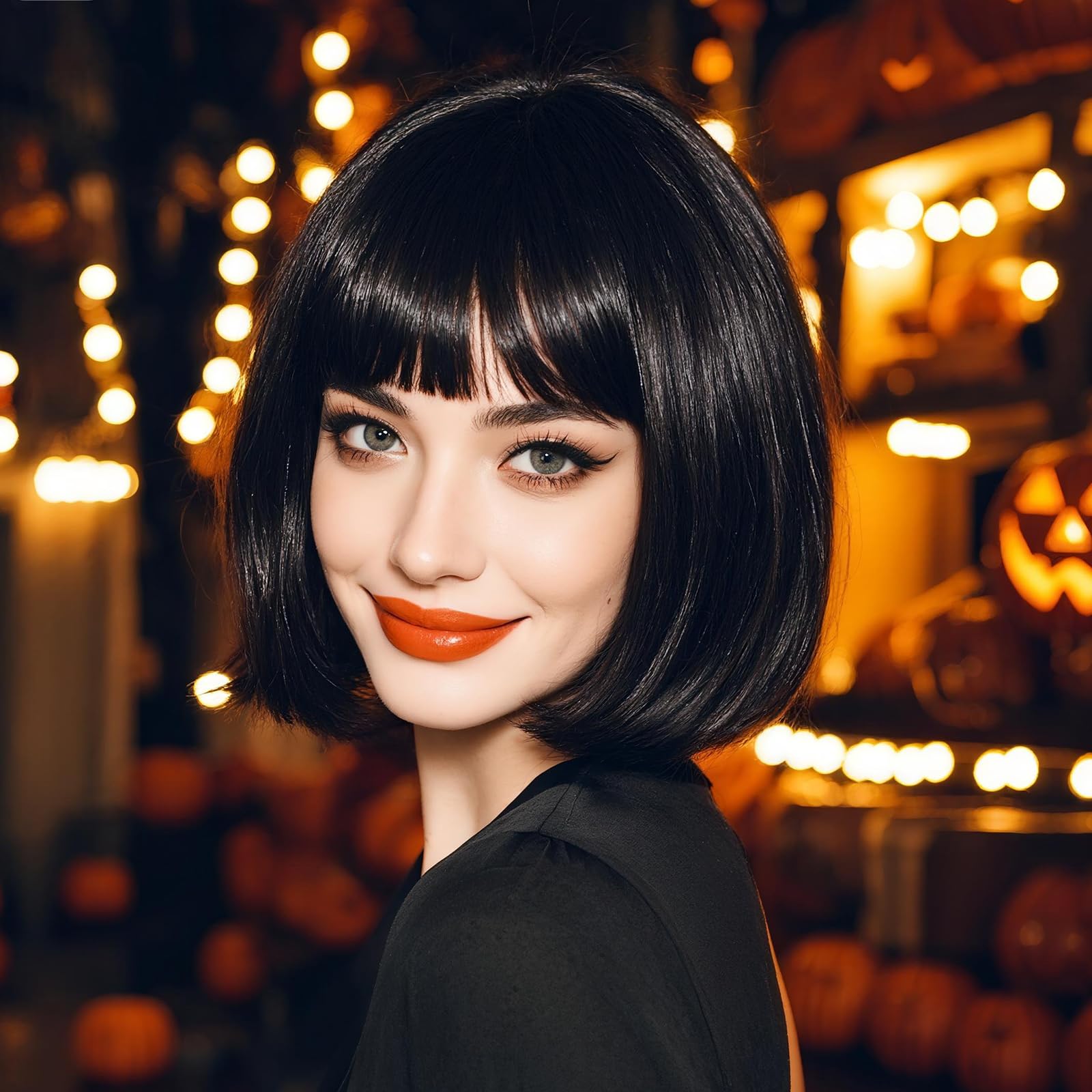 Onedor 10" Short Straight Hair Flapper Cosplay Costume Bob Wig (Black)