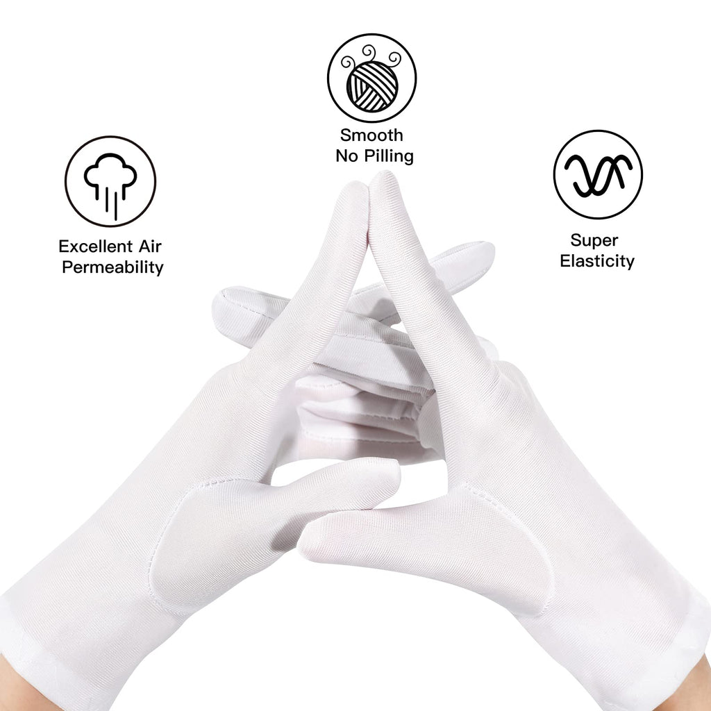 Lansian Womens White Gloves Short Satin Stretchy Gloves Wrist Length Dancing Bridal Gown for 1920s Wedding Opera Party Adult Size