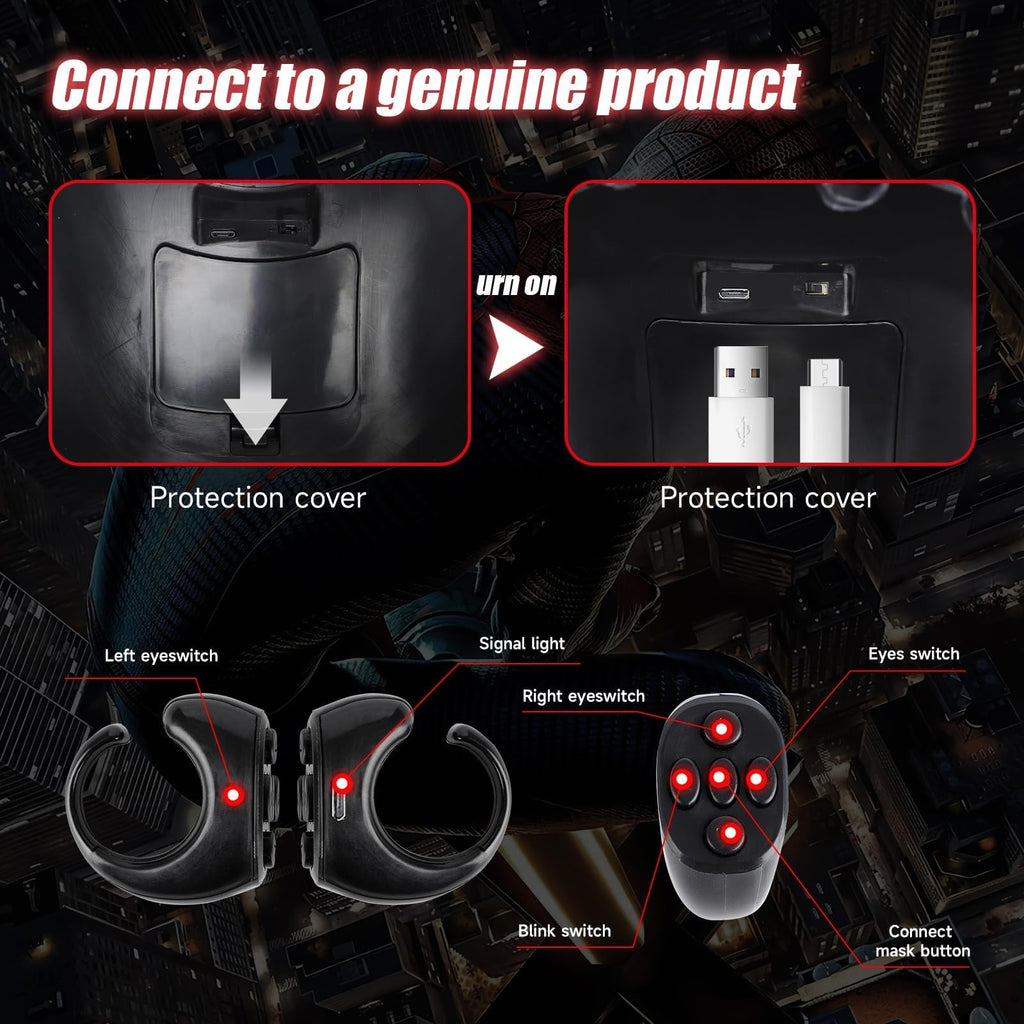 AUGMAXI Electric Spider Superhero Role-Playing Mask Toy with Moving Eyes and LED Lights - Remote Control Ring, Fun Gift for Men (red)