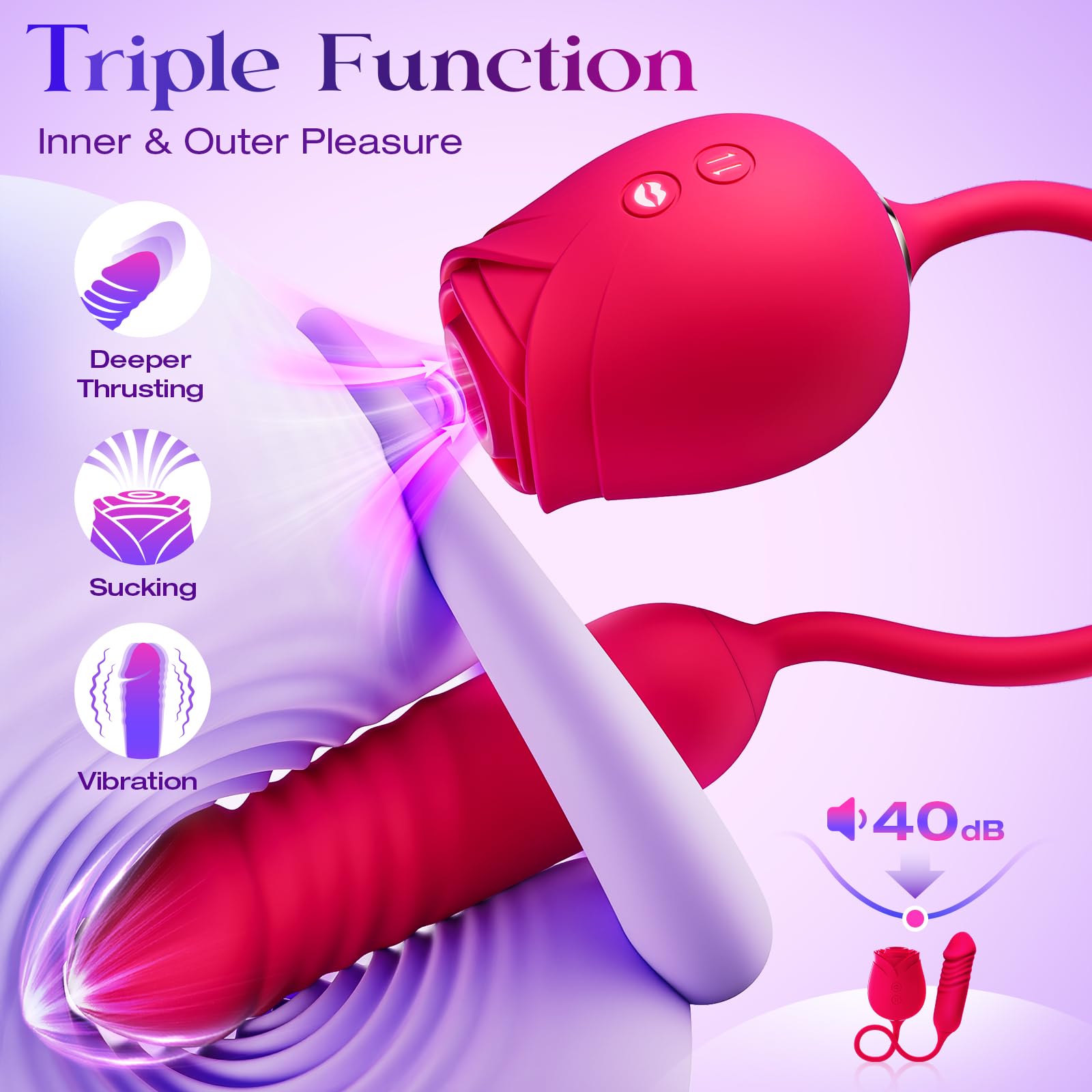 Vibrator Dildo Sex Toys for Women - MOOLIGIRL Rose Sex Toy with Thrusting G Spot Vibrators & 10 Sucking Modes for Clitoral Nipple Stimulation Anal Double-Ended Dildos Adult Sex Toys Games for Couples
