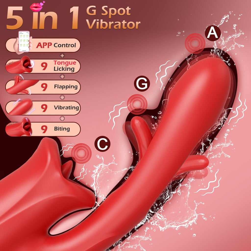 Vibrator Adult Sex Toys for Women, APP Remote Control Tongue Rose Sex Toy Dildo Vibrators G Spot Vibrator with 9 Licking Sucking & Flapping Clitoral Stimulator Anal Nipple for Female Men Couples