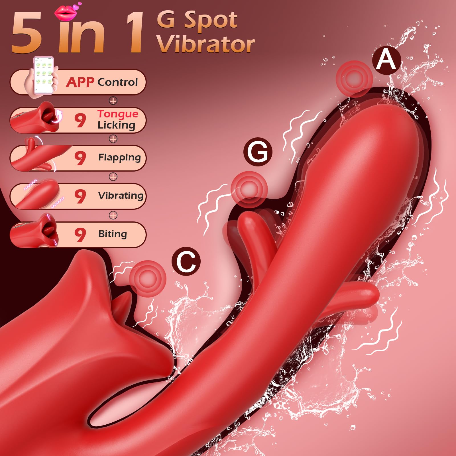 Vibrator Adult Sex Toys for Women, APP Remote Control Tongue Rose Sex Toy Dildo Vibrators G Spot Vibrator with 9 Licking Sucking & Flapping Clitoral Stimulator Anal Nipple for Female Men Couples