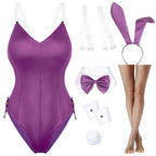 Womens Bunny Costume Girl Bodysuit Anime Role Costume senpai Cosplay Bodysuit One Piece stockings set（Purple L