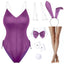 Womens Bunny Costume Girl Bodysuit Anime Role Costume senpai Cosplay Bodysuit One Piece stockings set（Purple L