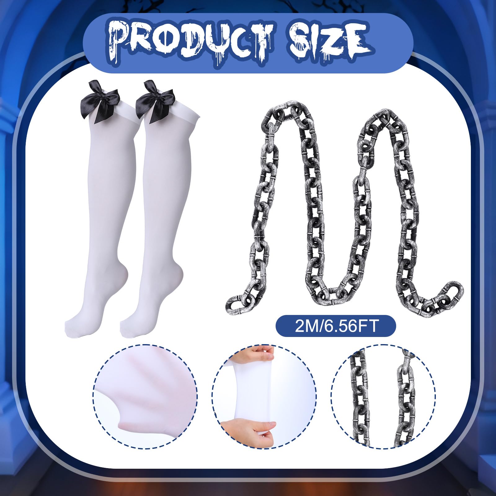 Mepase 5 Pcs Halloween Grunge Band Costume Wonderland in Chains Costume Blue Maid Dress Vintage Chains Set for Women Cosplay(S)