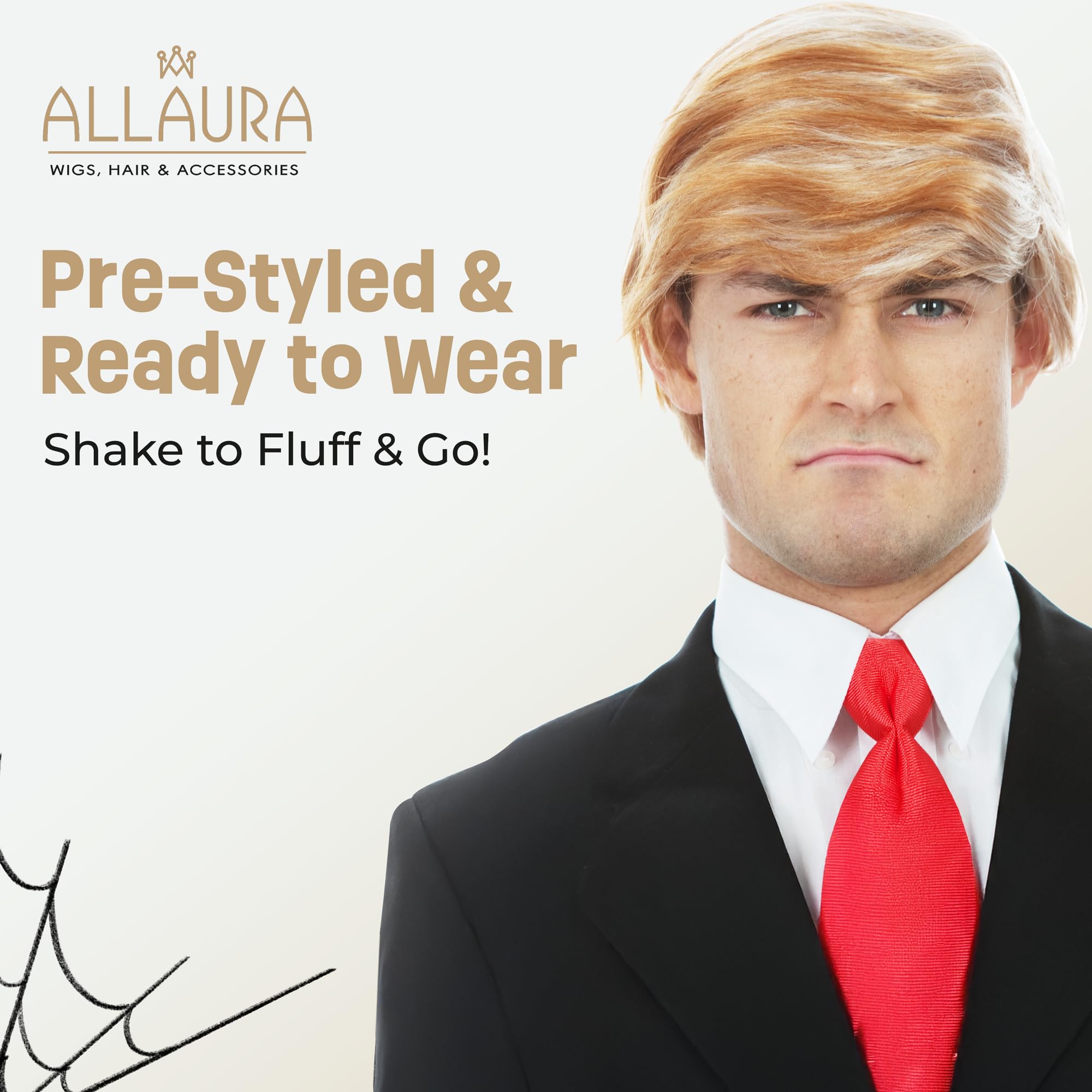 ALLAURA Compatible with Sonny Bono Wig – 60s 70s Men’s Short Brown Wig + Mustache for Hippie, Singer, TV Star, Cop, Detective Costumes – Liberty Duo, Limu & Doug, Uncle Rico, Retro Halloween Outfit