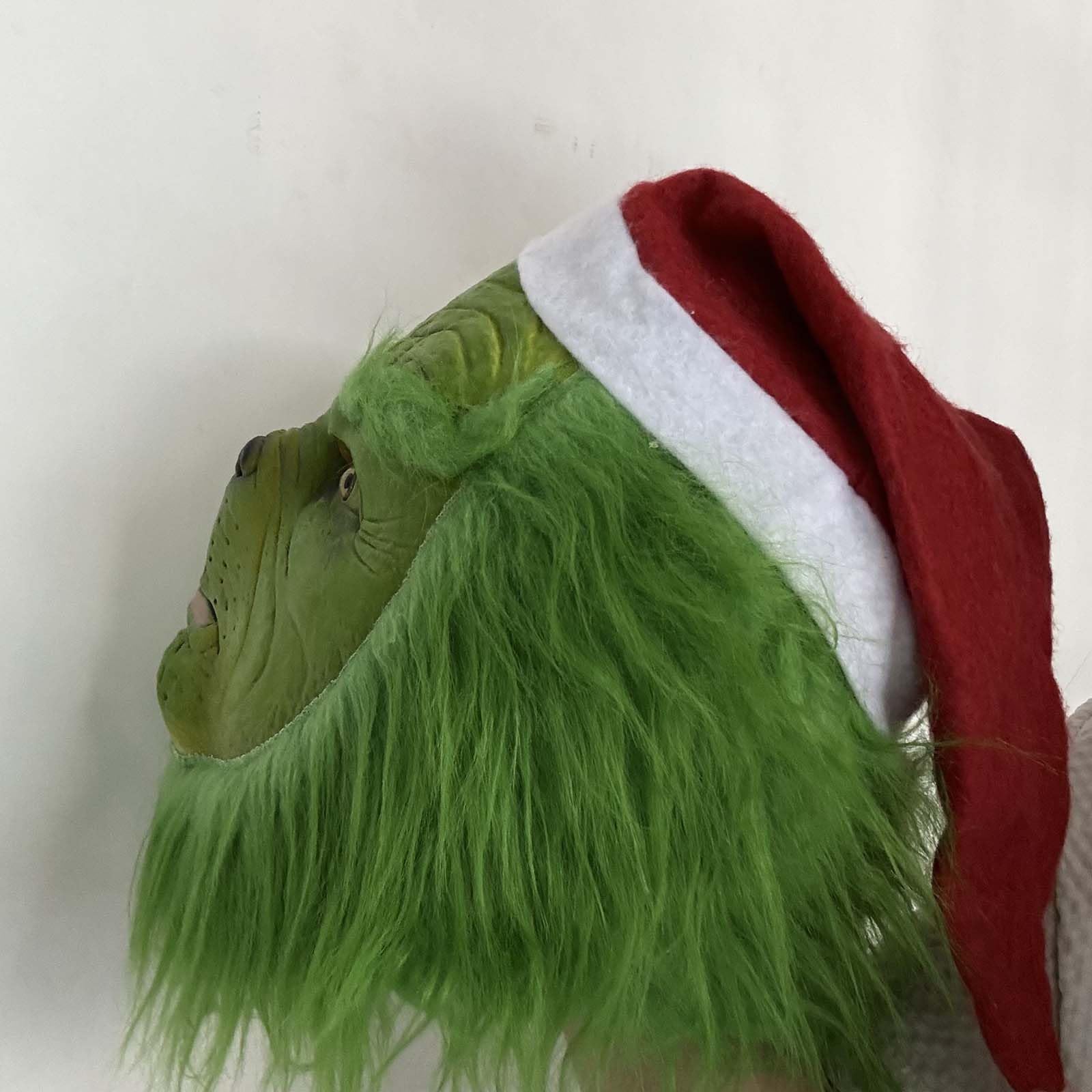 YTZCZW Green Cosplay Mask Halloween Costume Latex Scary Santa Hat Party Prop Christmas Decorations (Mask)