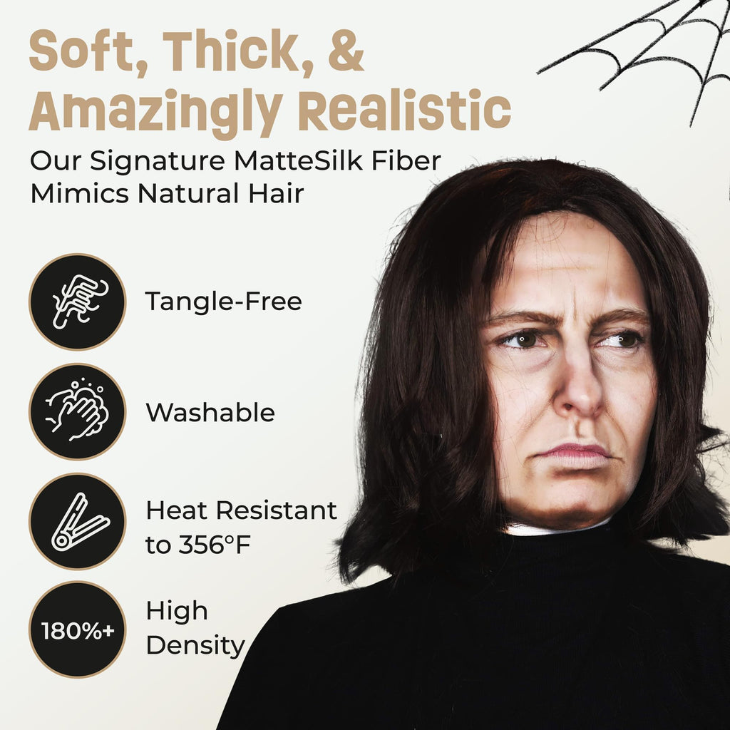 ALLAURA Compatible with Sonny Bono Wig – 60s 70s Men’s Short Brown Wig + Mustache for Hippie, Singer, TV Star, Cop, Detective Costumes – Liberty Duo, Limu & Doug, Uncle Rico, Retro Halloween Outfit