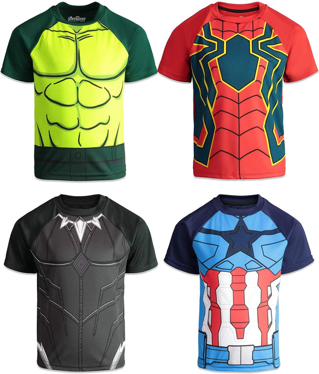 Marvel Avengers Big Boys 4 Pack Cosplay Athletic T-Shirts Black Panther, Hulk, Captain America & Spiderman 10 Hover Image