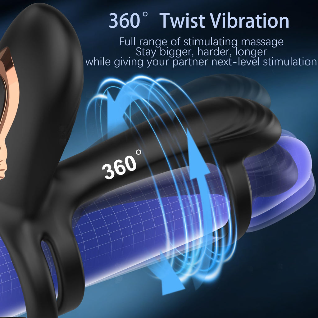 Vibrating Cock Ring with 360° Twisting G-Spot Stimulator – Penis Ring Couple Sex Toys with 10 Modes, Adult Toy for Clitoral & Testicle Stimulation, Penis Sleeve Extender Couples Vibrator for Men Women