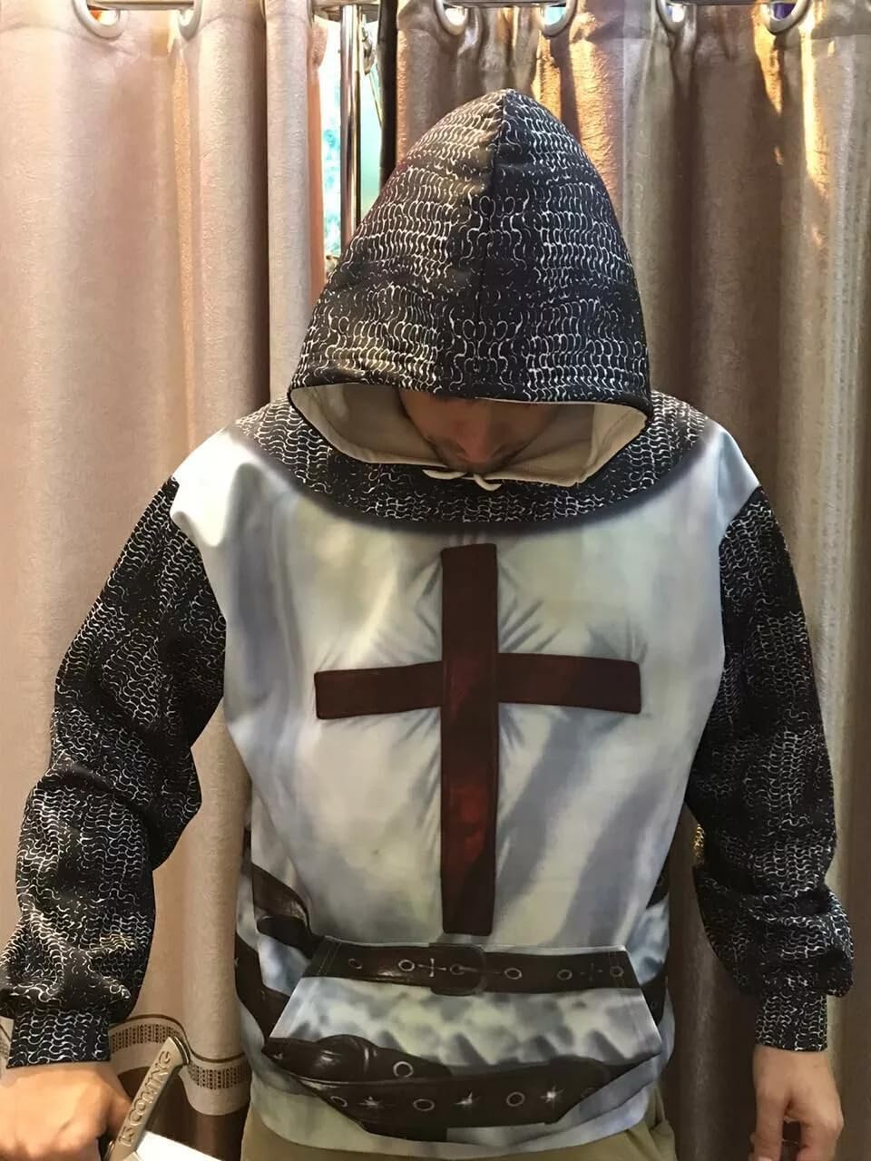 Mgyfady Knights Templar Armor Hoodie Crusader Cross Pullover Jacket Vintage Medieval Knight Sweater Sweatshirt Cosplay Costumes Lightgrey