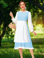 Womens Belle Dress Halloween Blue Princess Dresses Beauty Maid Clothes with White Apron S