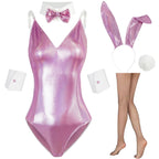 GUKULIVEL Womens Bunny Costume Girl Bodysuit Halloween Role Play Bunny Outfit with Ear Collar Bow Tie Cuffs Stockings