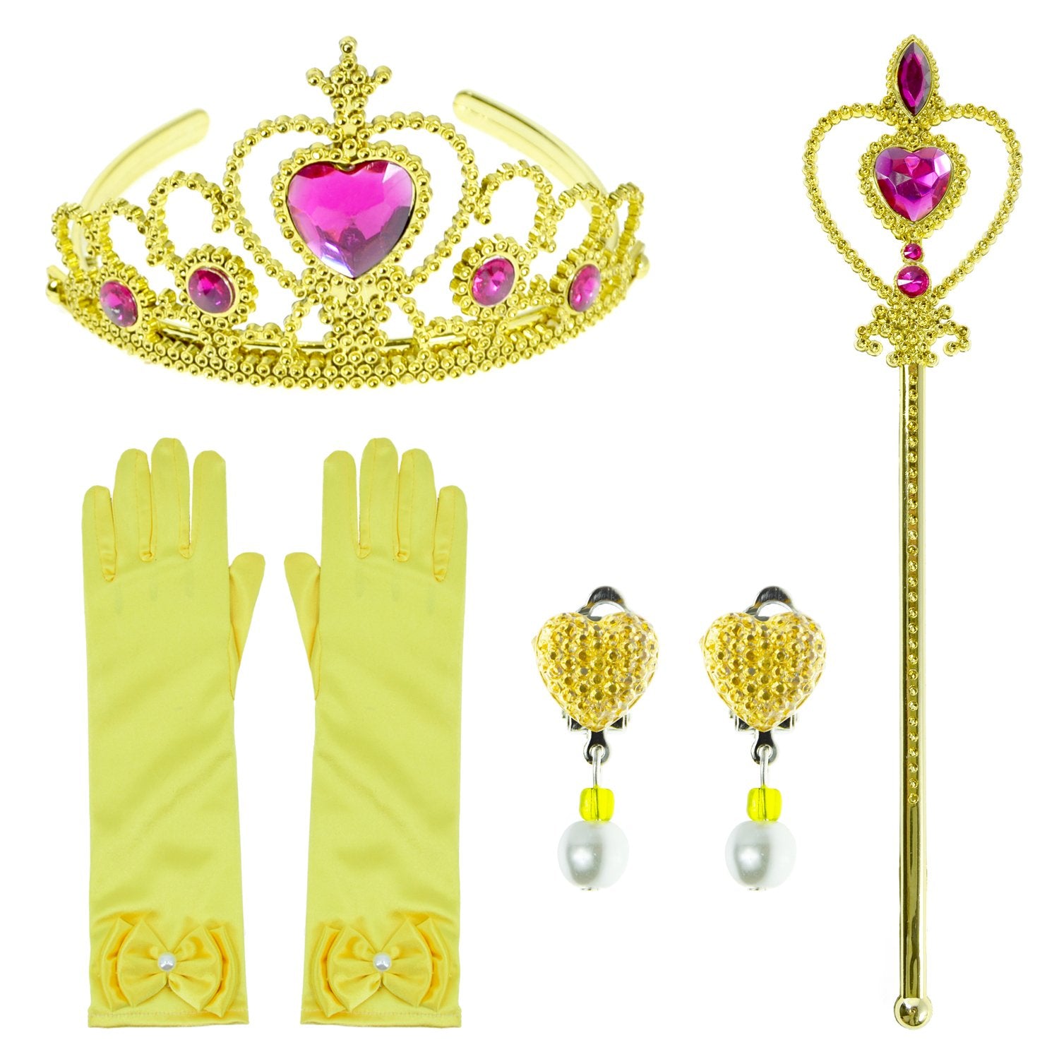 Princess Costume for Girls Birthday Party Fancy Dress Up with Accessories(Crown+Wand+Earrings+Gloves)