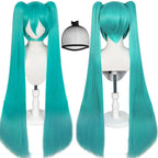 JoneTing 120CM/47inches Green Wigs【+Hair Cap】 Long Greenish Wig with 2 Ponytails for Women Long Straight Green Wigs with Bangs for Cosplay Wig Synthetic Hair for Halloween Christmas Party