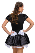 JJ-GOGO Women's French Maid Costume Sexy Black Satin Halloween S-5XL (4XL)