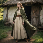 L'VOW Medieval Hooded Cloak Renaissance Cape with Hood Women Men Vintage Sorcerer Capelet for Halloween Cosplay Costume(Army Green)