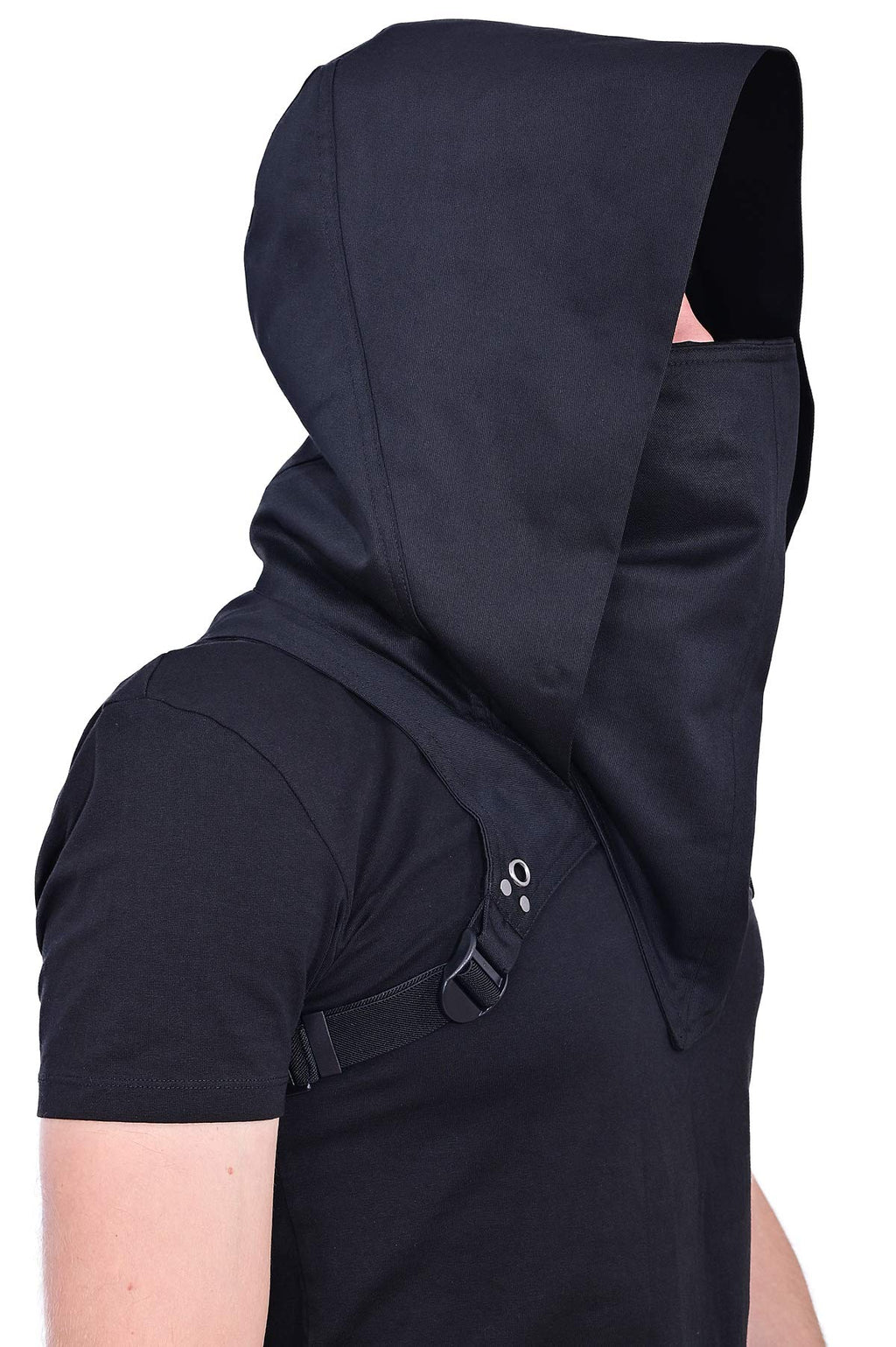 HIBIRETRO Cyberpunk Rogue Cowl Hood Scarf, Winter Unisex Neck Warmer Costume Hooded Cape Hat for Halloween Cosplay and Outdoor Daily Wear (Black)