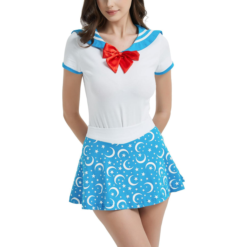 kiligspace Cotton Romper Onesie Pajamas Bodysuit Button Crotch Romper-Sailor Moon Onesie Skirt Set