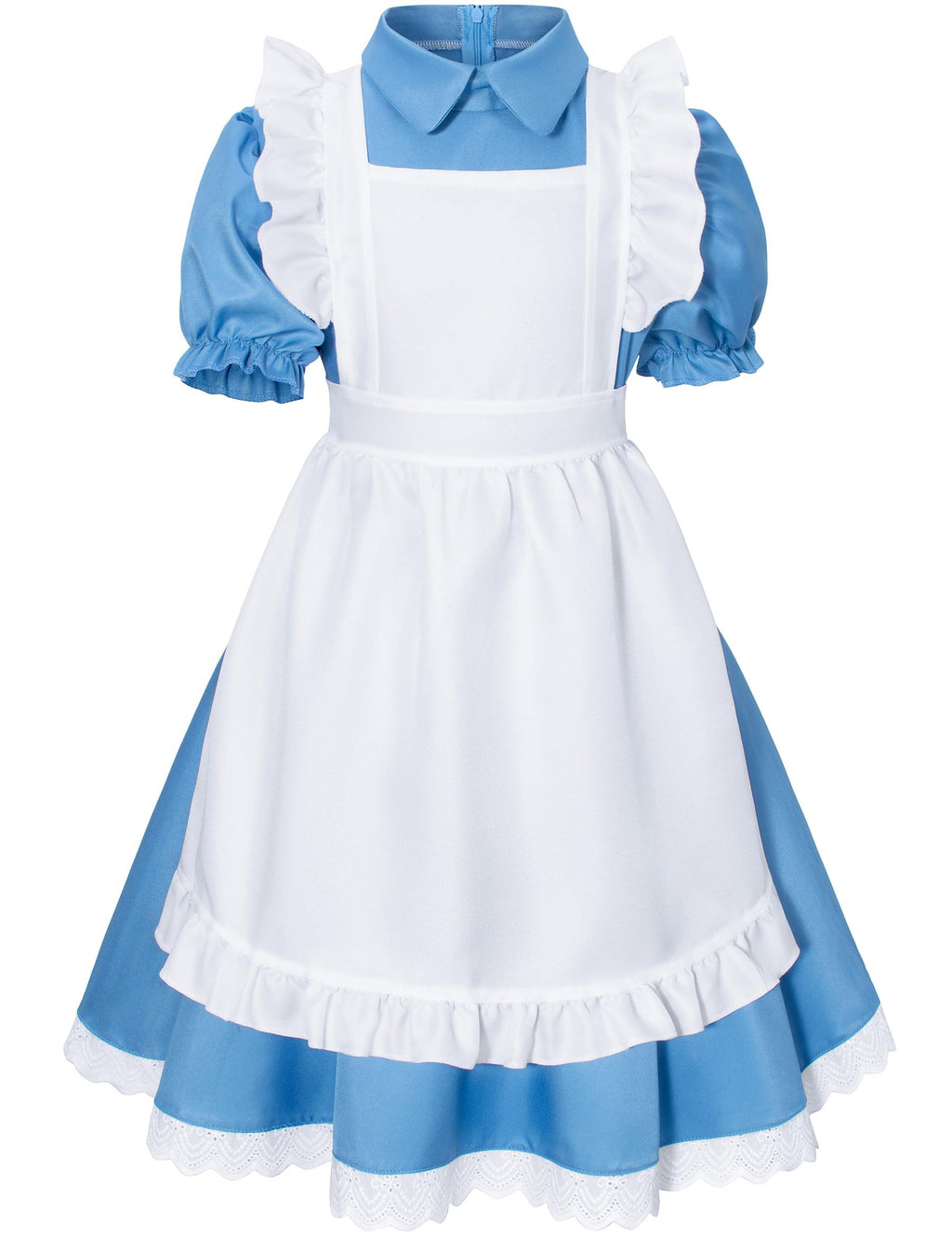 Irtysh Girl Blue Dress White Apron Halloween Cosplay Costume With Bow Hair Band Stockings Set(140)