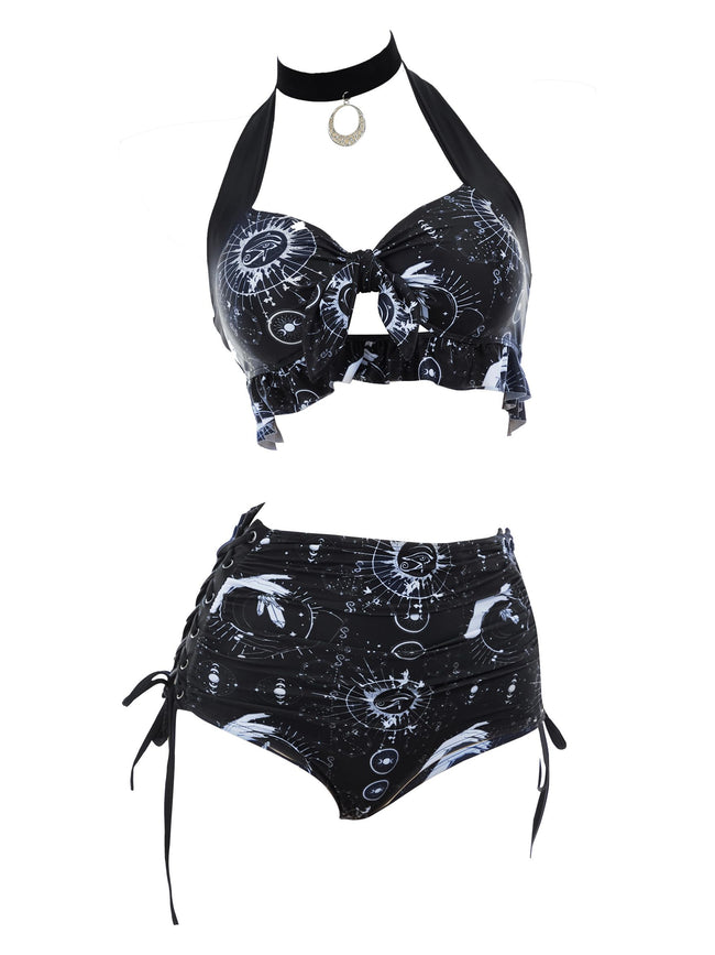 MEOWCOS Goth Bikini Swimsuit Witch Bathing Suit Dark Style Star Moon Gothic Swimsuit Hover Image