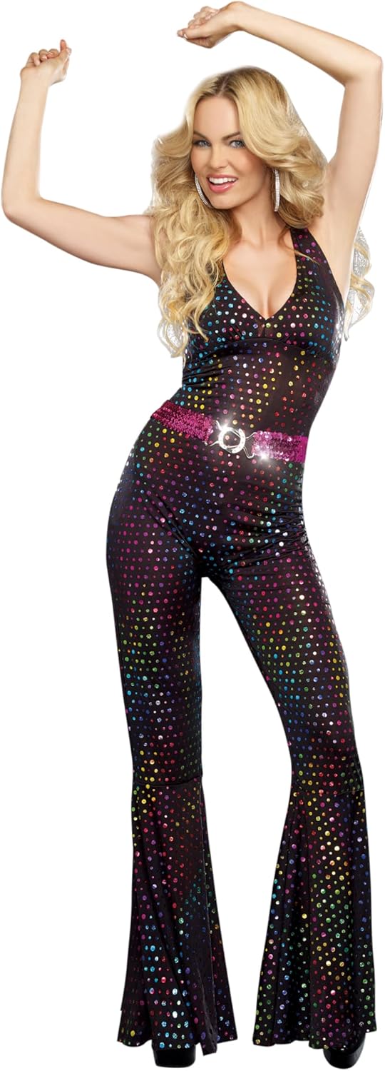 Dreamgirl Adult 70s Disco Costume for Women, Disco Jumpsuit, Disco Doll Halloween Costume Hover Image