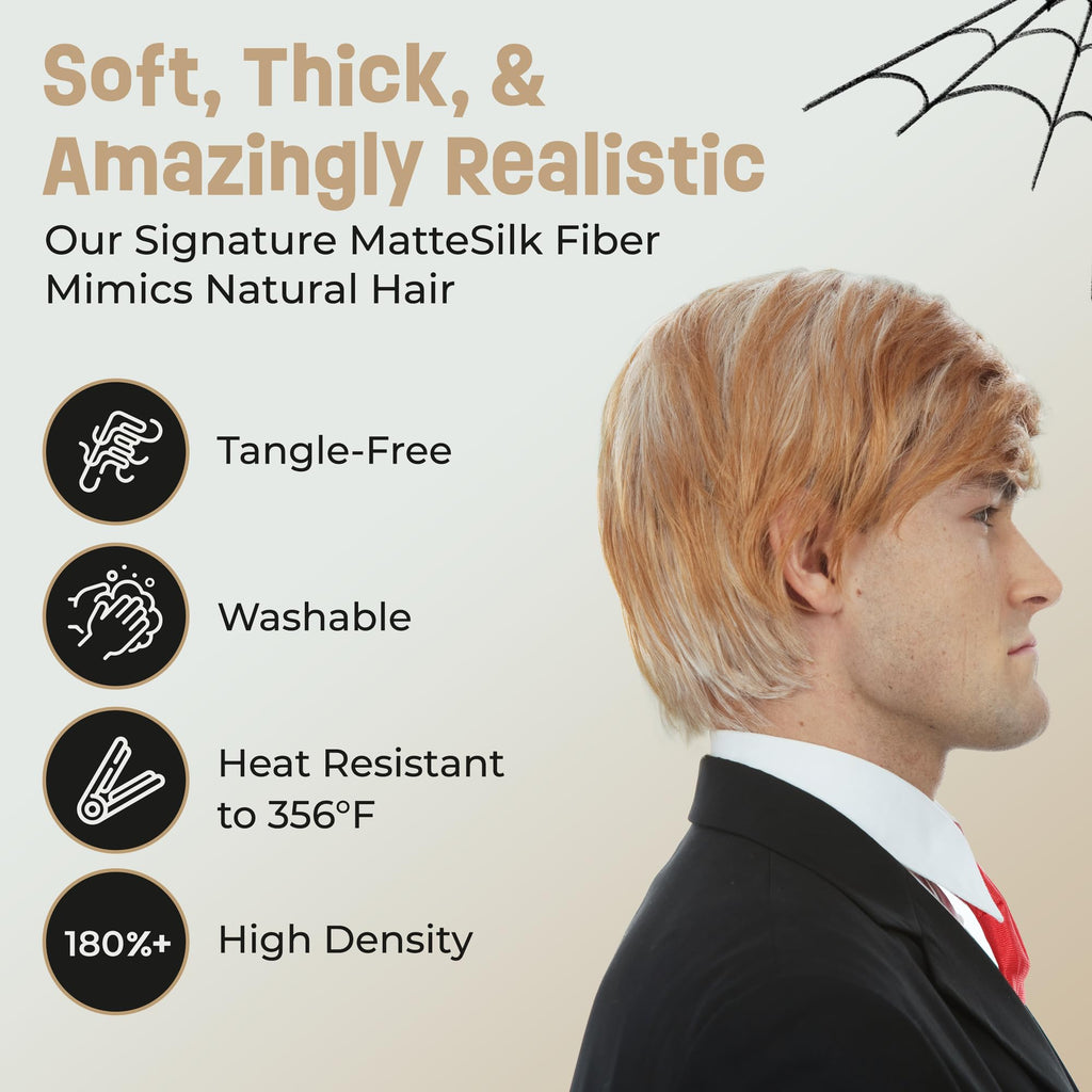 ALLAURA Compatible with Sonny Bono Wig – 60s 70s Men’s Short Brown Wig + Mustache for Hippie, Singer, TV Star, Cop, Detective Costumes – Liberty Duo, Limu & Doug, Uncle Rico, Retro Halloween Outfit