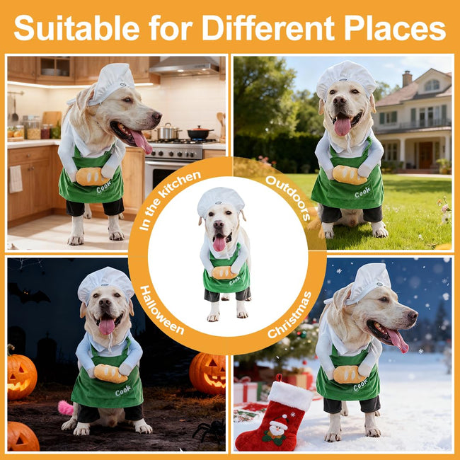 Dog Halloween Vampire Devil Cloak Cape, Red Black Classic Pet Costume for Small Medium Large Dogs, Holiday Cosplay Special Events (Chef-Green, B1) Main Image