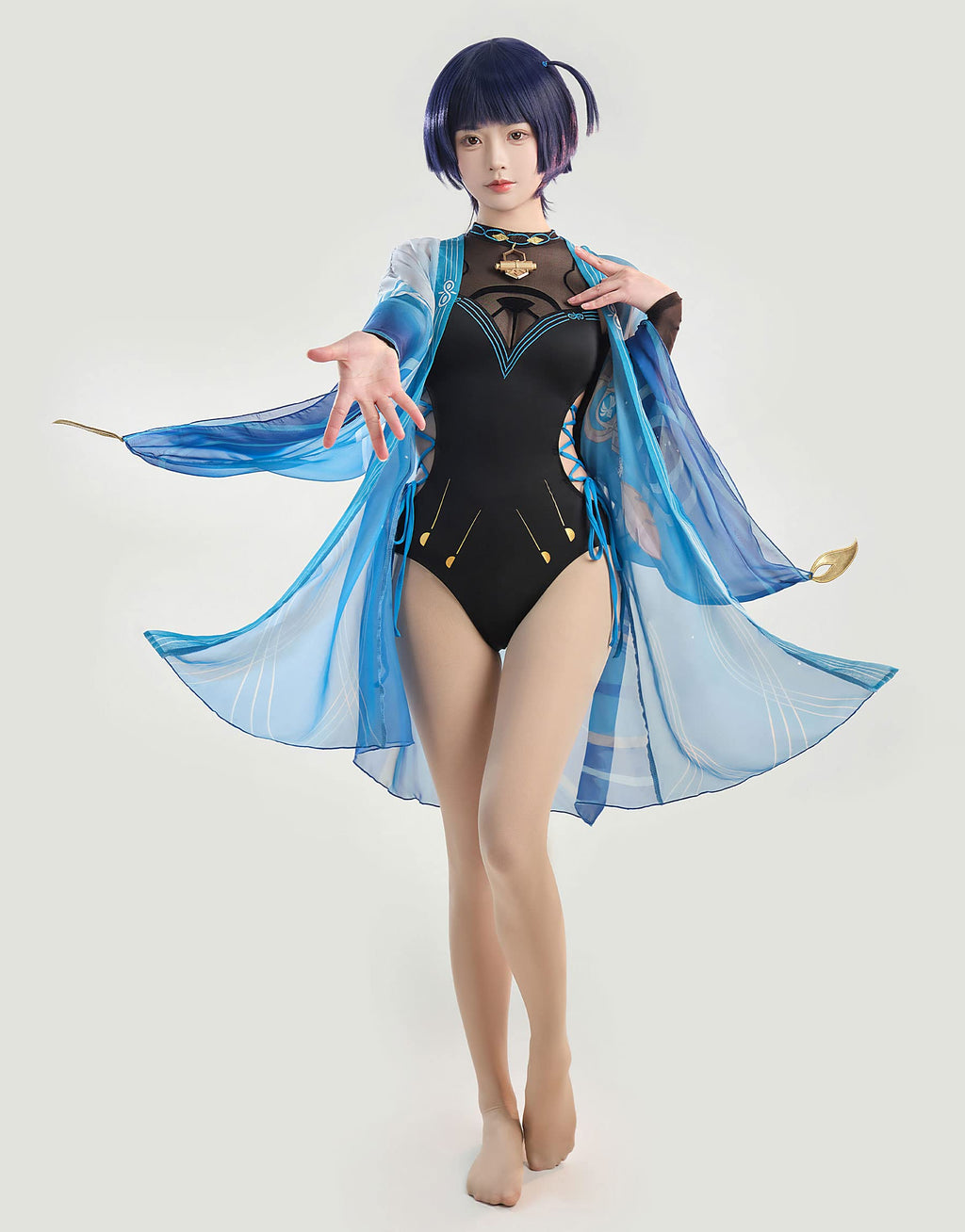 haikyuu Women Anime Derivative One Piece Swimsuit with Cover Up Criss Cross Lace-up Tummy Control Bathing Suit (as1, Alpha, m, Regular, Regular, Standard, Black)