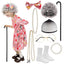 Kids Old Lady Costume for Girls Grandma Wigs Dress Glasses Necklace Granny Outfit 100 Days of School Cosplay Accessories (Medium)