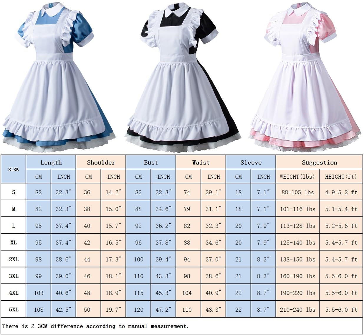 Wannsee Japanese Anime 6Pcs Lolita French Maid Apron Fancy Dress Cosplay Costume Gloves Headwear Socks set(Black L)