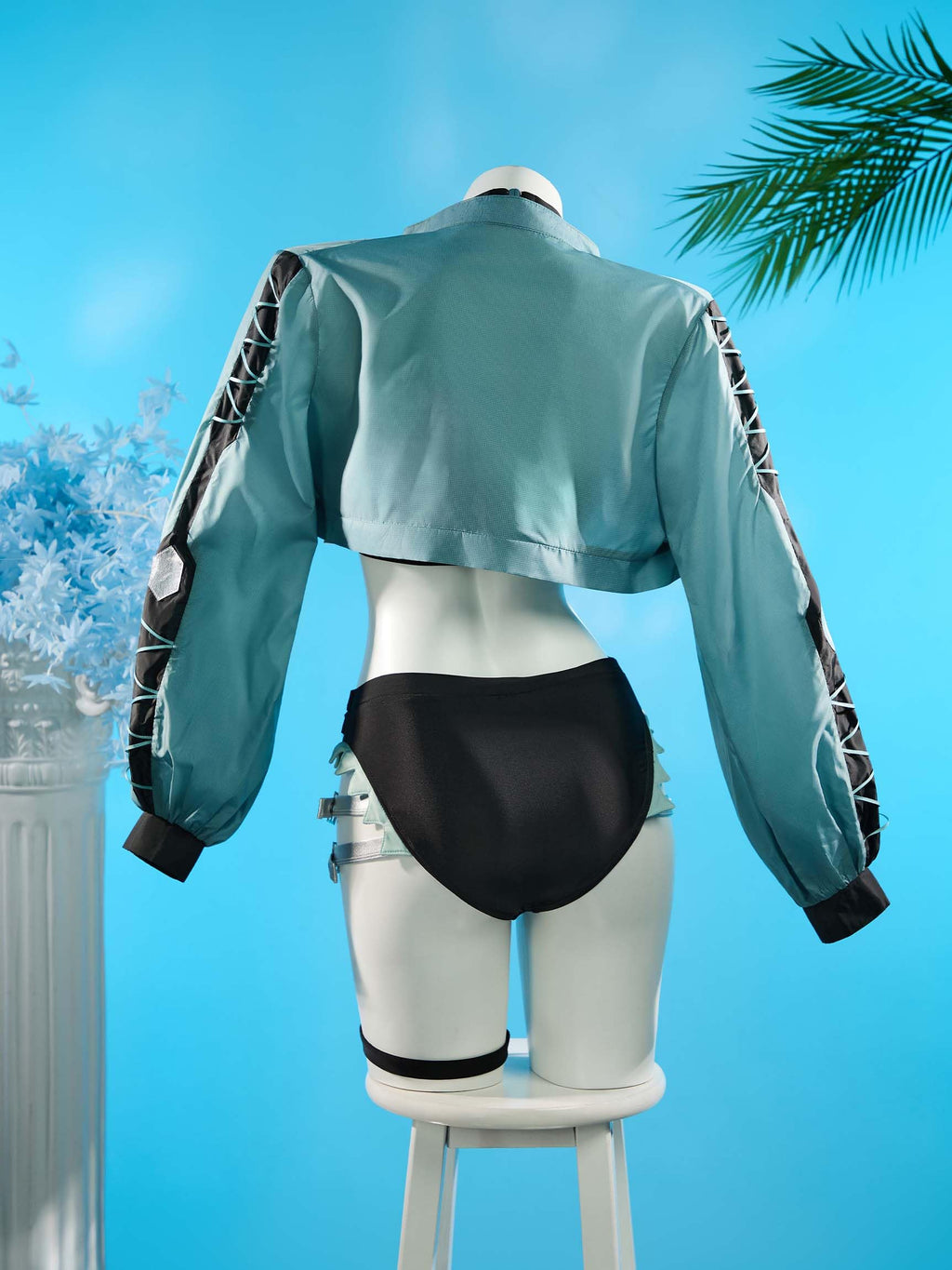 haikyuu Women Jane Cosplay Two Piece Swimsuit with Chiffon Cover-up Bikini Set Mesh Cutout (US, Alpha, Medium, Regular, Regular, Standard, Black)