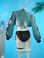 haikyuu Women Jane Cosplay Two Piece Swimsuit with Chiffon Cover-up Bikini Set Mesh Cutout (US, Alpha, Medium, Regular, Regular, Standard, Black)