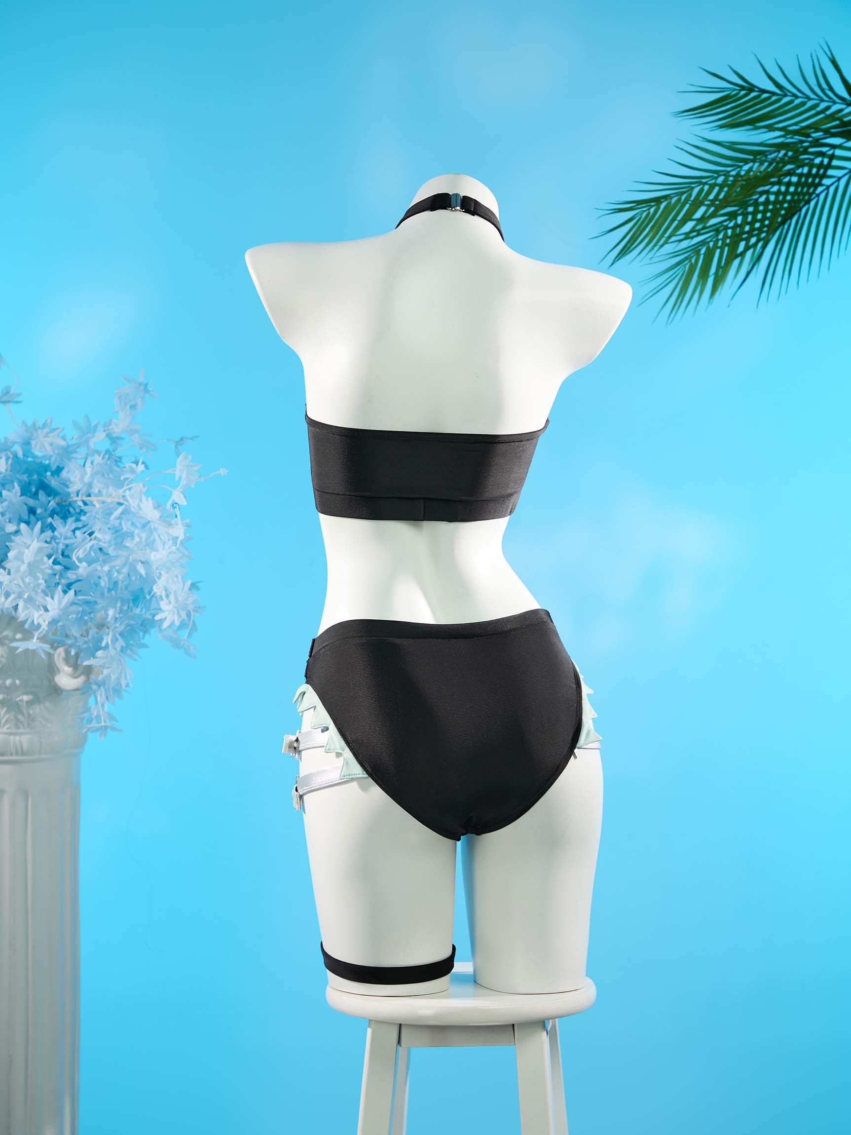 haikyuu Women Jane Cosplay Two Piece Swimsuit with Chiffon Cover-up Bikini Set Mesh Cutout (US, Alpha, Medium, Regular, Regular, Standard, Black)