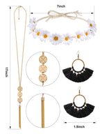 WILLBOND 4 Pcs Halloween 60s 70s Outfits for Women Hippie Costume 70s Costume Tops Accessories Women Fringe Hippie Vest(X-Large,Black)