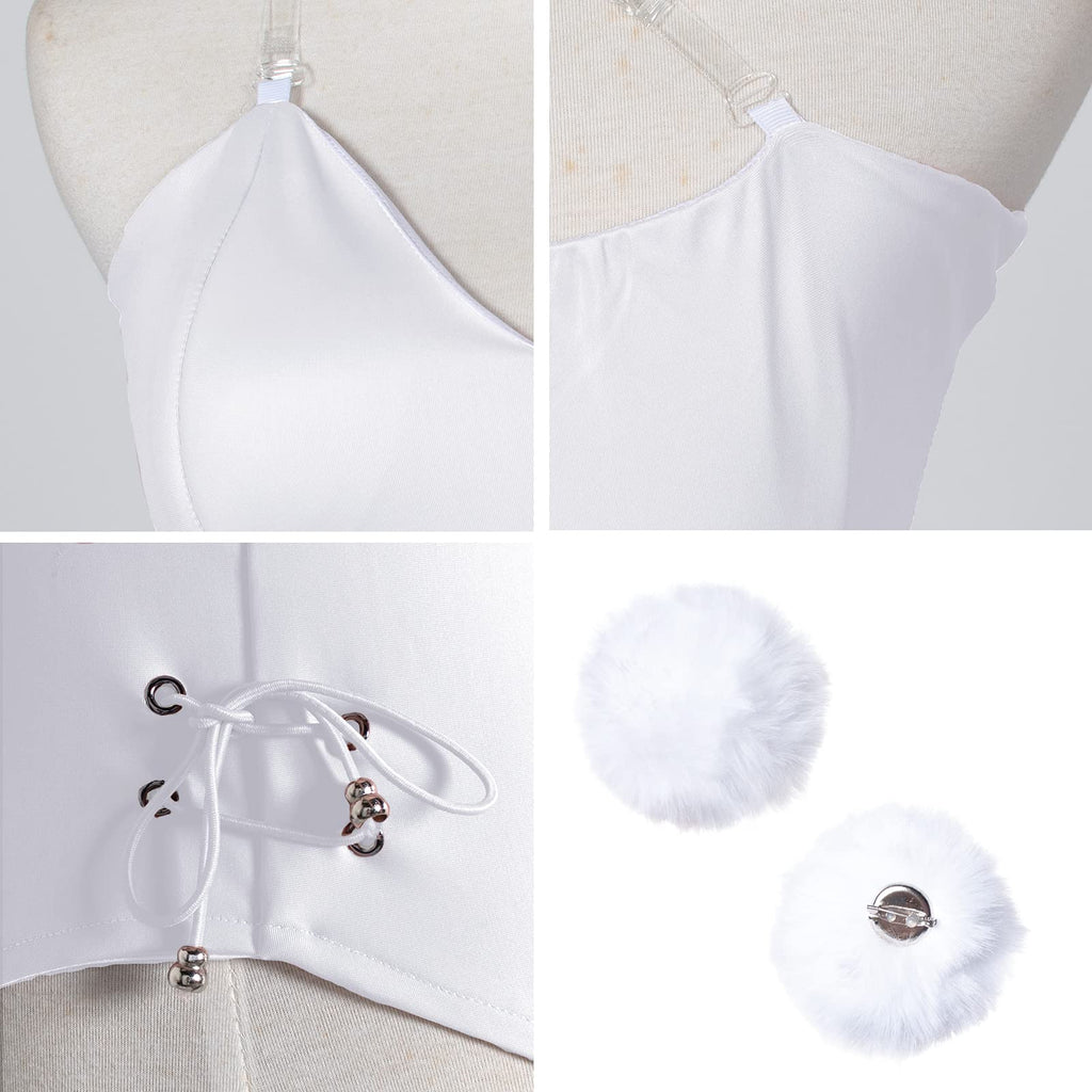 Womens Bunny Costume Girl Suit Senpai Cosplay Anime Role Costume One Piece Bodysuit Removable Padded with Stockings Set(White S)