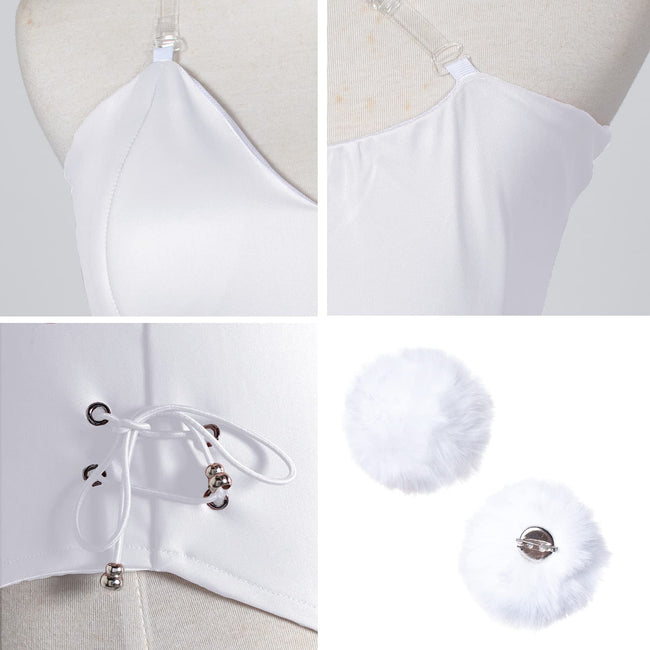 Womens Bunny Costume Girl Suit Senpai Cosplay Anime Role Costume One Piece Bodysuit Removable Padded with Stockings Set(White S) Main Image