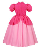 Girls Princess Dress Peach Costume Super Bros Kids LED Light Up Princess Dress for Deluxe Halloween Party Dress Up