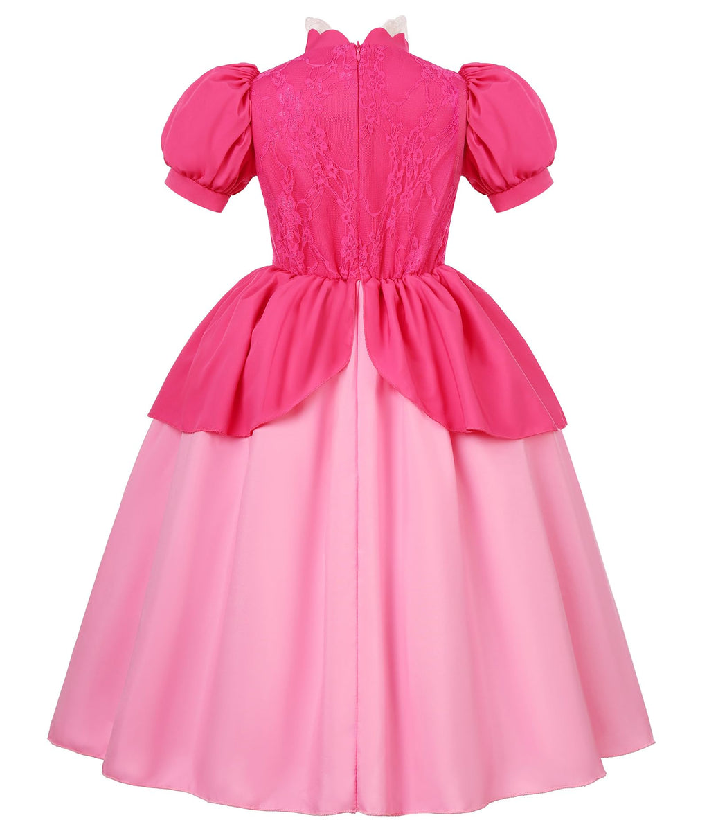 Girls Princess Dress Peach Costume Super Bros Kids LED Light Up Princess Dress for Deluxe Halloween Party Dress Up