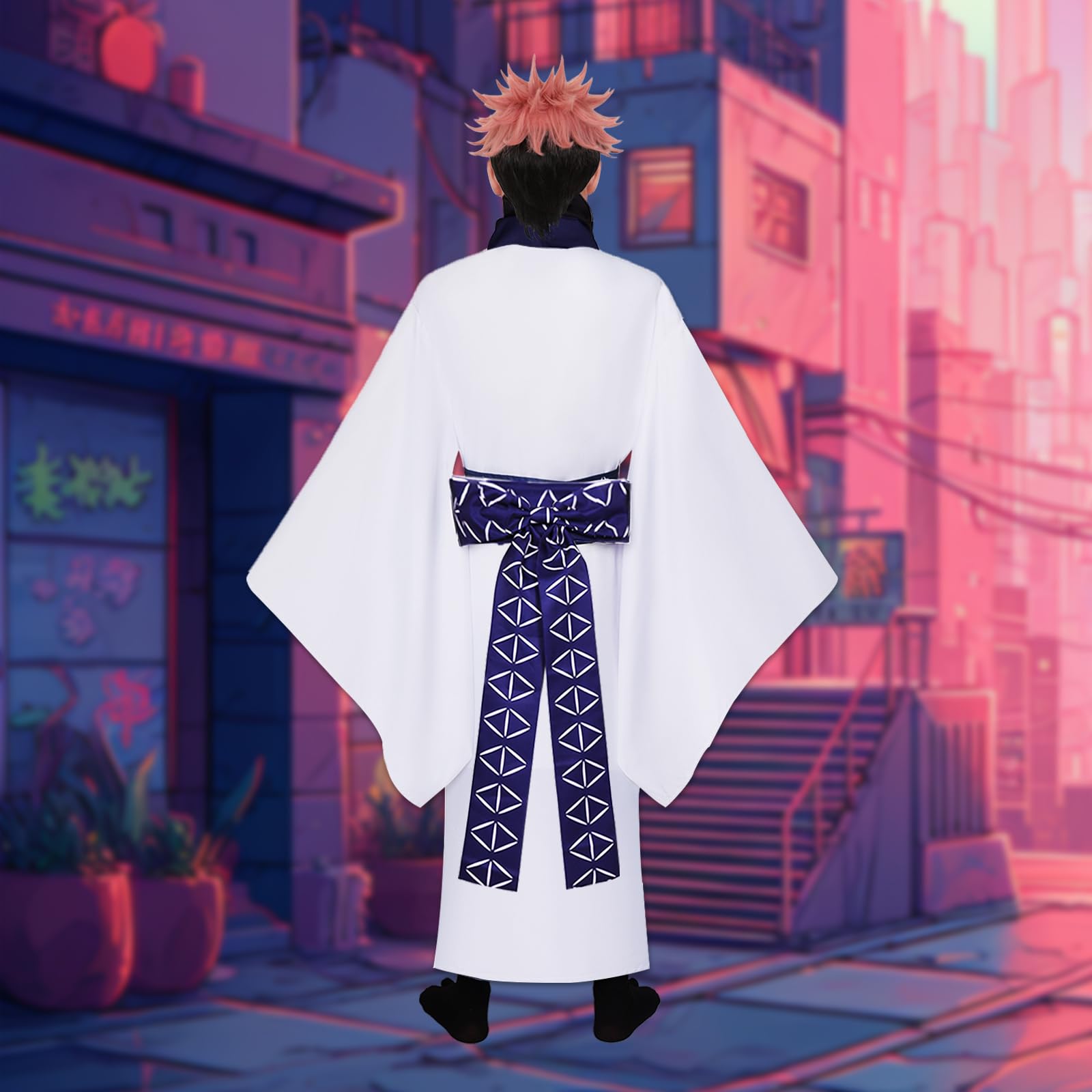 yyleasar Ryomen Sukuna Kimono Halloween Outfit Anime Cosplay Costume Men Robe Uniform Full Set for Dressing With socks obi sticker wig (S)