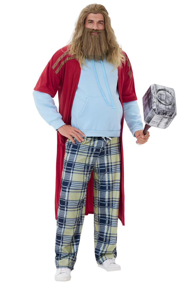 Arvilhill 4 Pcs Fat Thor Beer Belly Costume Set for Adult Men Hoodie Overalls Full Outfit with Sweatshirt Pant Robe Gloves Halloween Funny Comedy Movie Night Theme Party S Hover Image