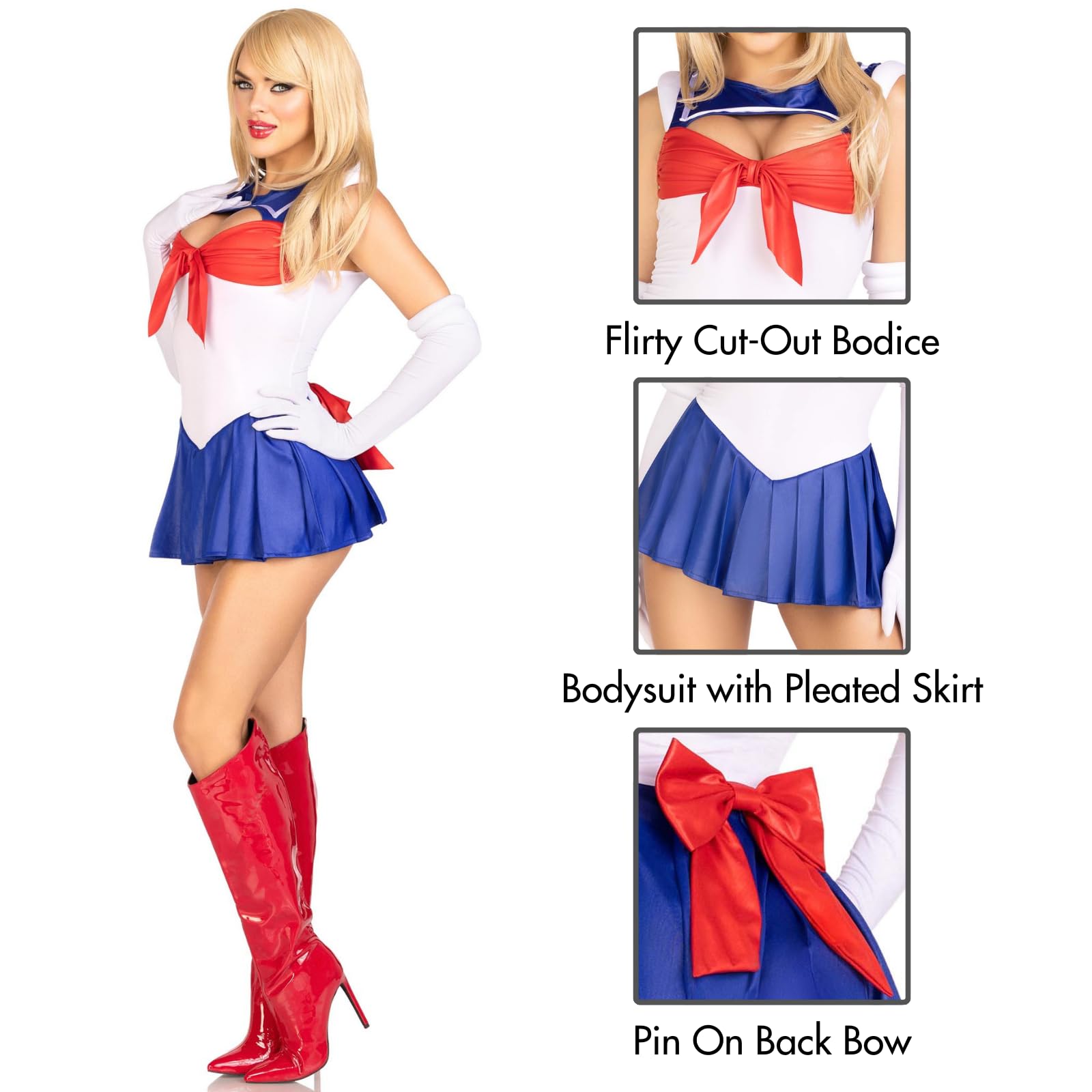 Leg Avenue Womens 3 Pc Sexy Sailor Halloween Costume, Bodysuit With Skirt, SMALL, Multicolor