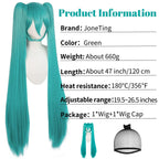 JoneTing 120CM/47inches Green Wigs【+Hair Cap】 Long Greenish Wig with 2 Ponytails for Women Long Straight Green Wigs with Bangs for Cosplay Wig Synthetic Hair for Halloween Christmas Party