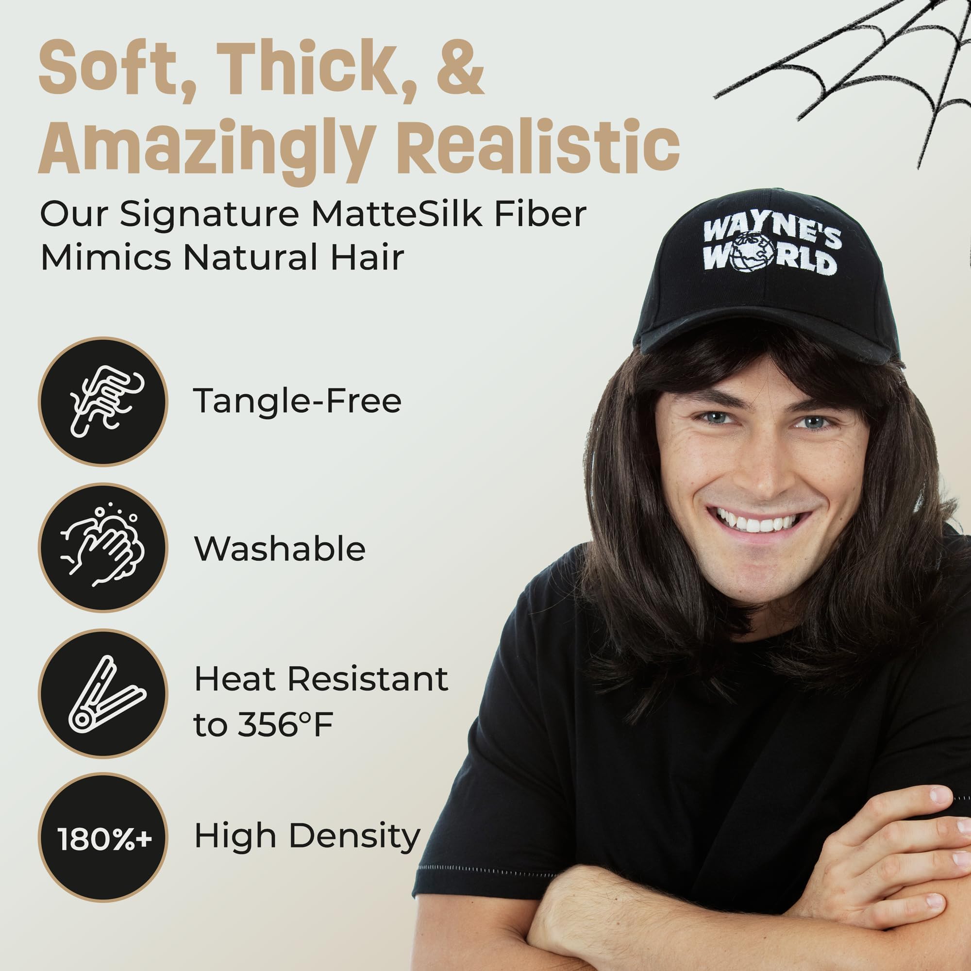 ALLAURA Compatible with Sonny Bono Wig – 60s 70s Men’s Short Brown Wig + Mustache for Hippie, Singer, TV Star, Cop, Detective Costumes – Liberty Duo, Limu & Doug, Uncle Rico, Retro Halloween Outfit