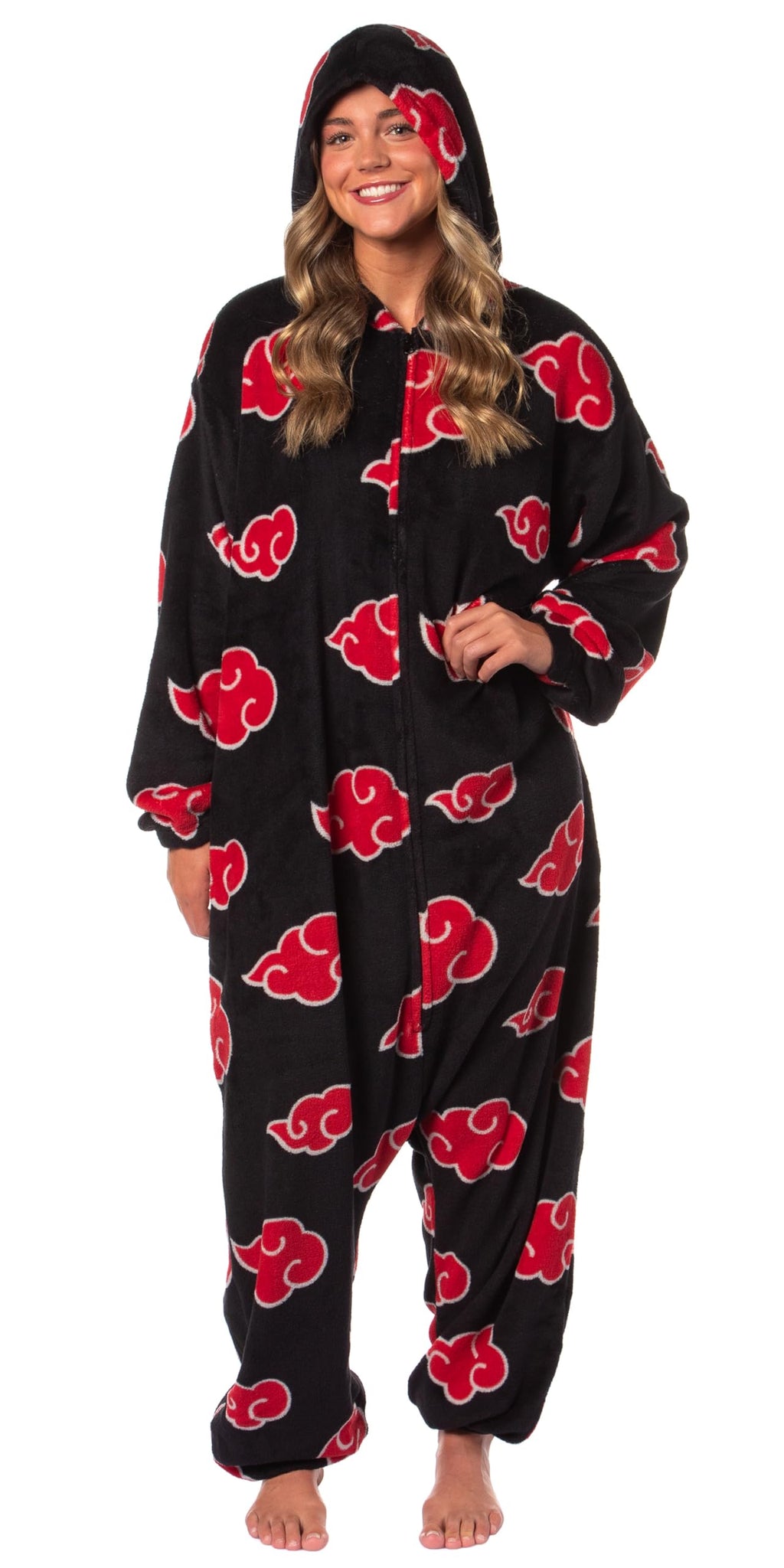 Bioworld Naruto Kigurumi Shippuden Akatsuki Red Clouds Adult Costume Pajama Union Suit for Men Women (CloudV1, 2X-Large/3X-Large)