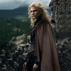 L'VOW Samurai Half Shoulder Cape Medieval Cloak Shawl with Belt Warrior Cape Shrug Halloween Dune Costume for Men(Brown)