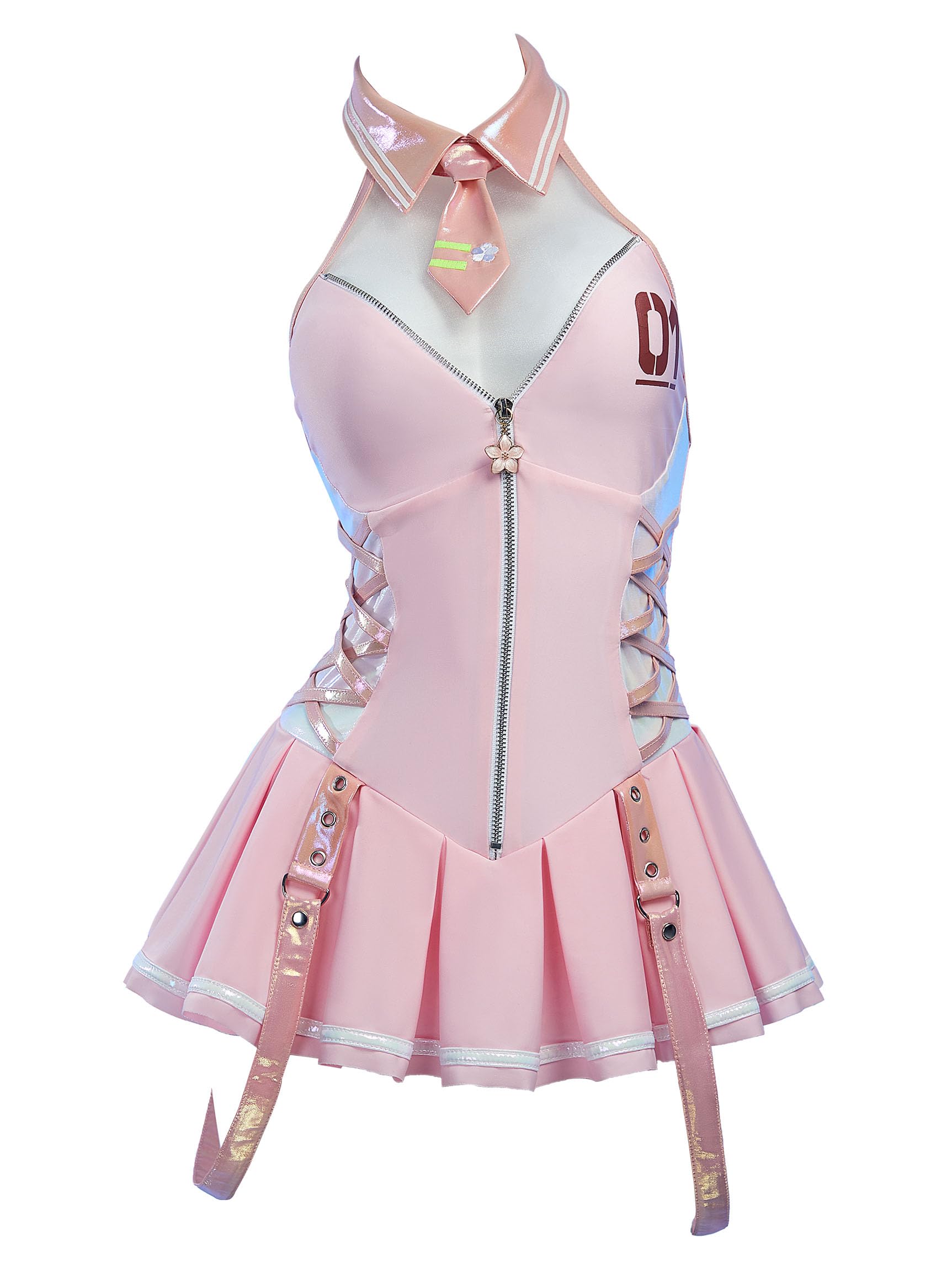 haikyuu Women Cosplay One Piece Swimsuit with Gloves Tie Anime Bathing Suit Halter Pool Party Musical Clubwear (US, Alpha, Large, Regular, Regular, Standard, Pink)