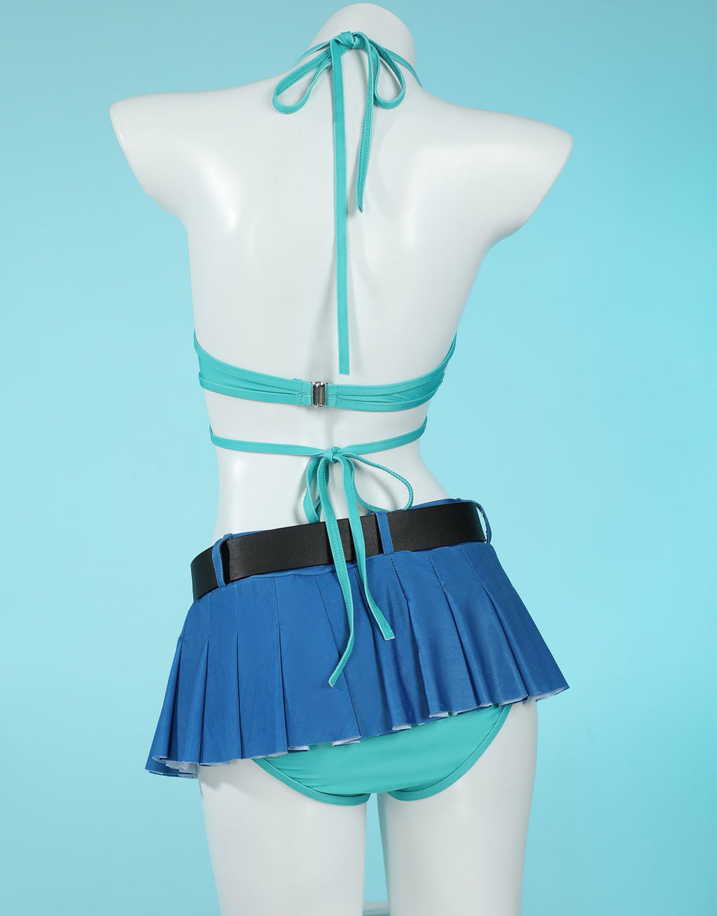 haikyuu Women Cosplay Swimsuit with Wrap Skirt Anime Two Piece Bathing Suit Halter Rave Swimwear Blue