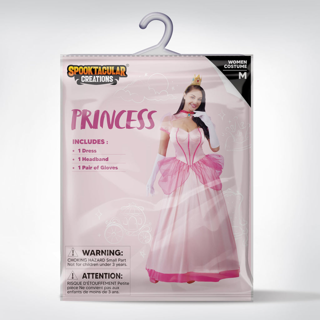 Spooktacular Creations Pink Princess Costume Women, Halloween Fairy Tale Princess Dress Fancy Ball Gown Evening Long Dresses Adult With Crown Gloves for Birthday Cosplay Parties-L
