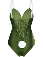 Women Velvet Bunny Costume Bunny Girl Suit Costume Senpai Cosplay One Piece Bodysuit Stockings Set(JGreen S)